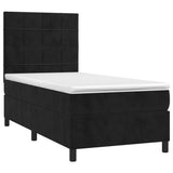 Box Spring Bed with Mattress Black 106x203 cm King Single Size Velvet - Front View