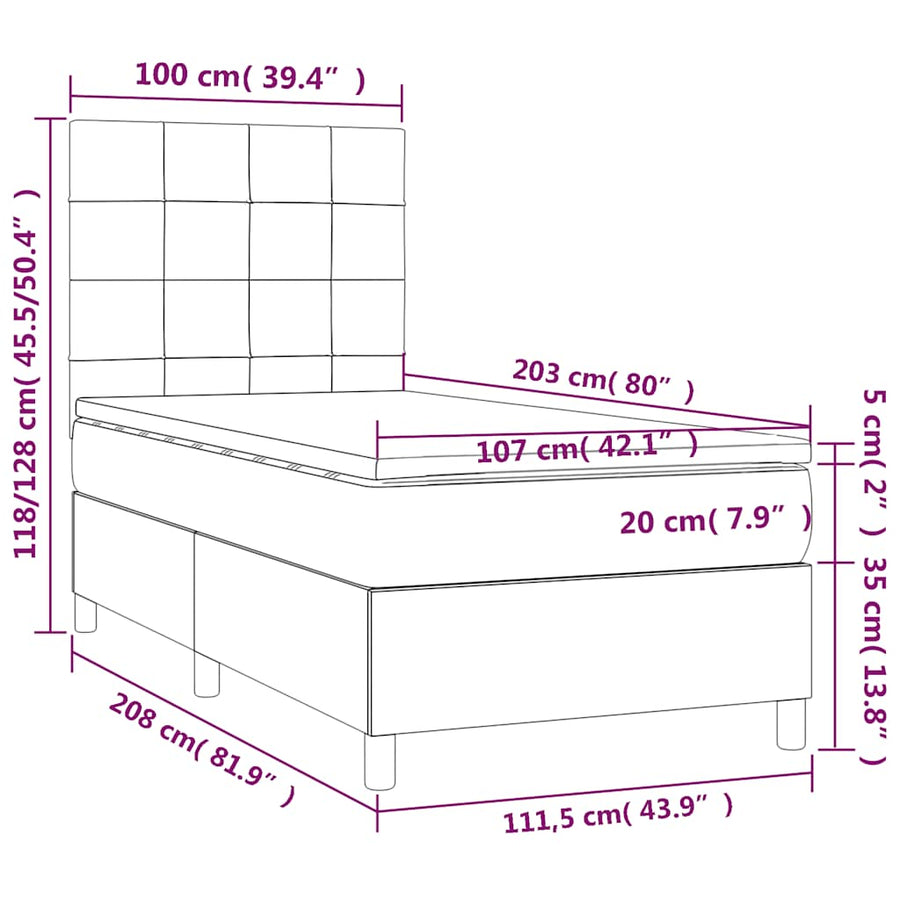 Box Spring Bed with Mattress Black 107x203 cm King Single Size Velvet