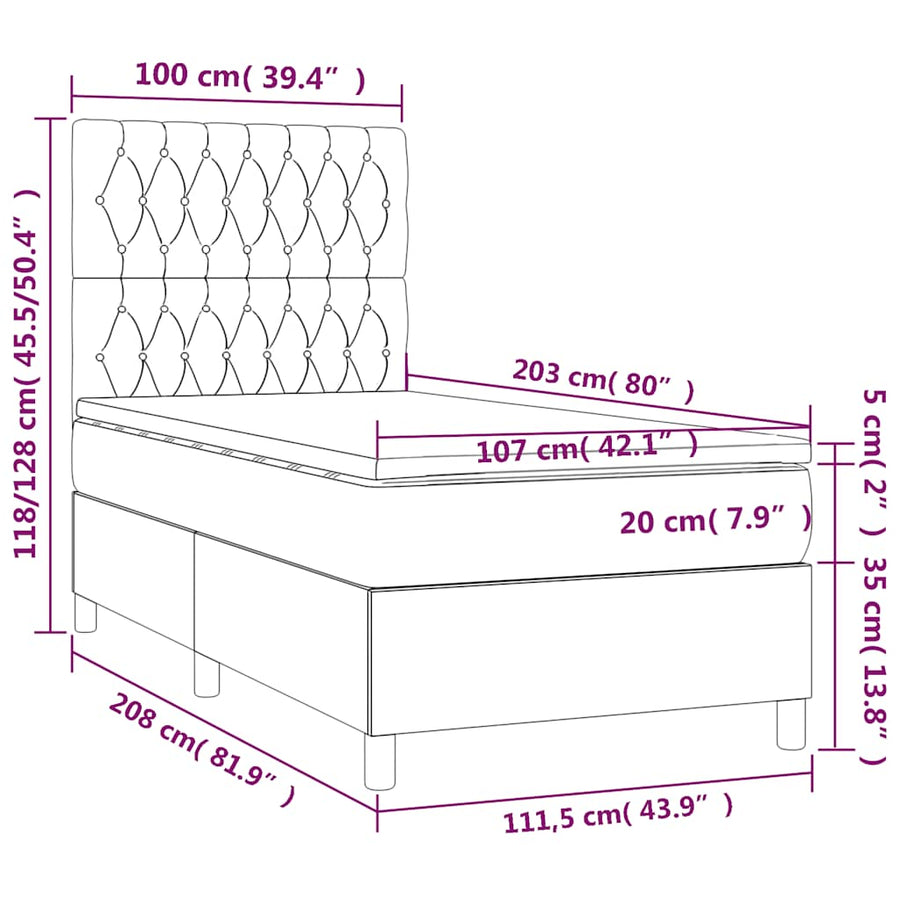 Box Spring Bed with Mattress Black 107x203 cm King Single Size Velvet