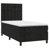 Box Spring Bed with Mattress Black 106x203 cm King Single Size Velvet - Front View