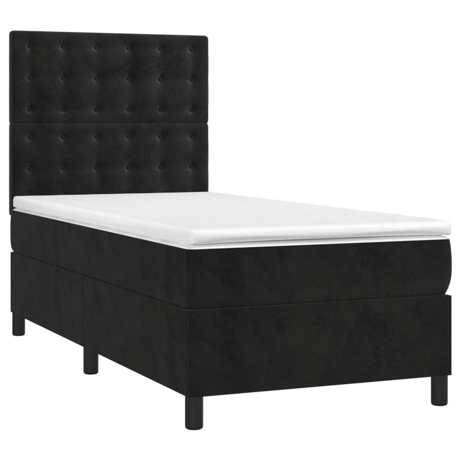 Box Spring Bed with Mattress Black 107x203 cm King Single Size Velvet