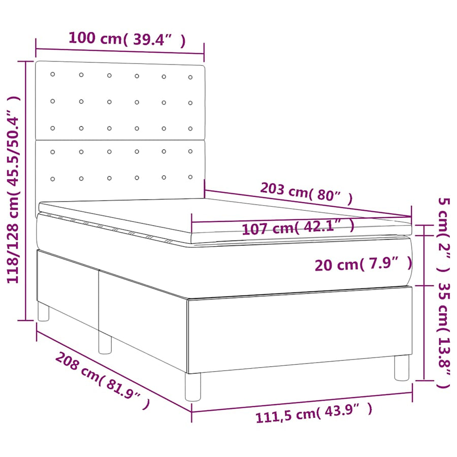 Box Spring Bed with Mattress Black 107x203 cm King Single Size Velvet