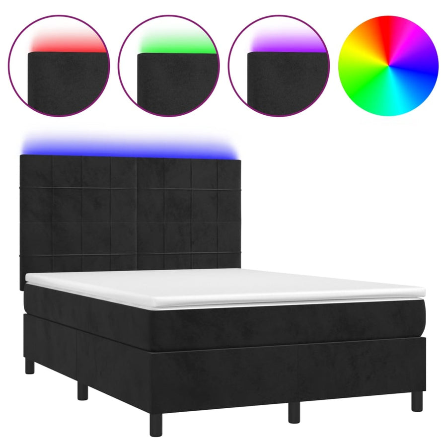 Box Spring Bed with Mattress&LED Black 137x190 cm Full Velvet