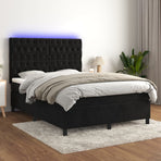 Box Spring Bed with Mattress&LED Black 137x190 cm Full Velvet
