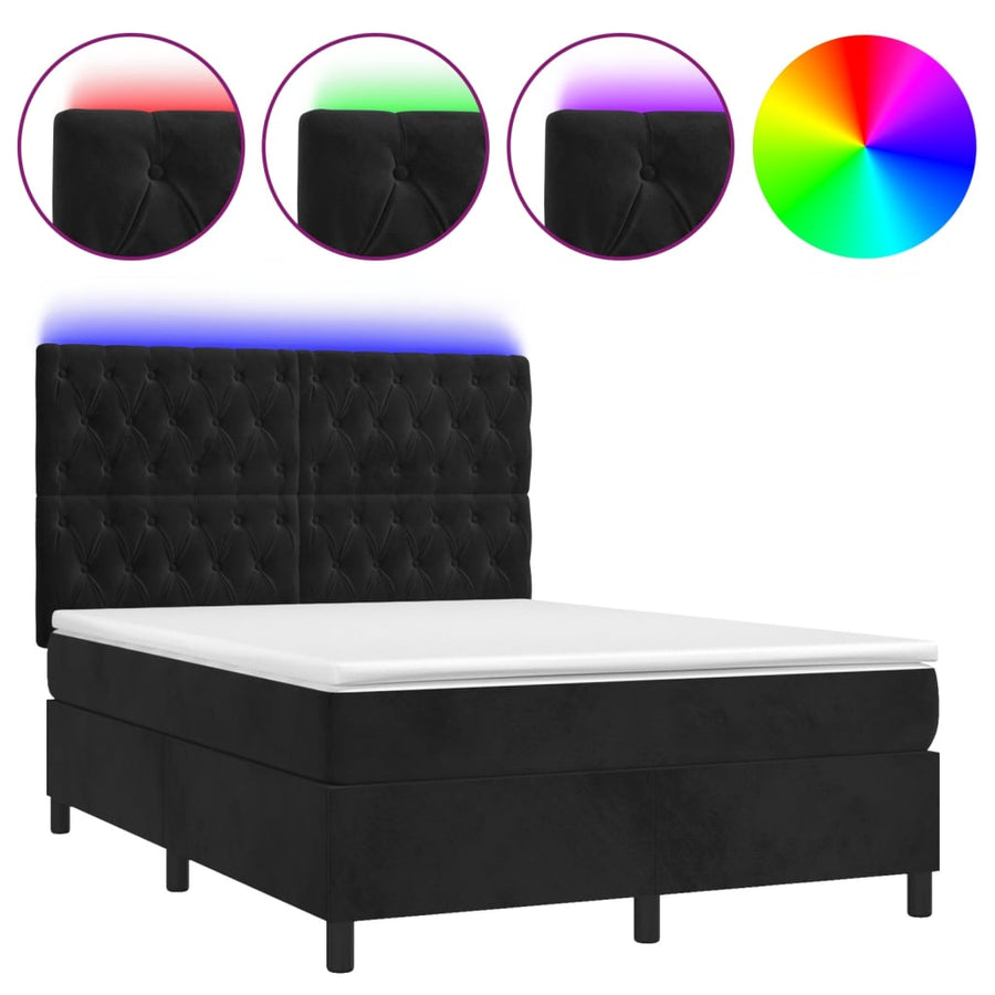 Box Spring Bed with Mattress&LED Black 137x190 cm Full Velvet