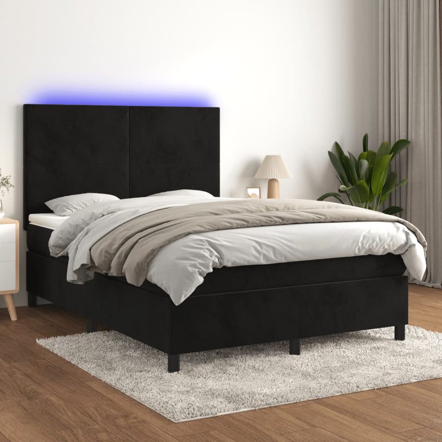 Box Spring Bed with Mattress&LED Black 152x203 cm Queen Velvet