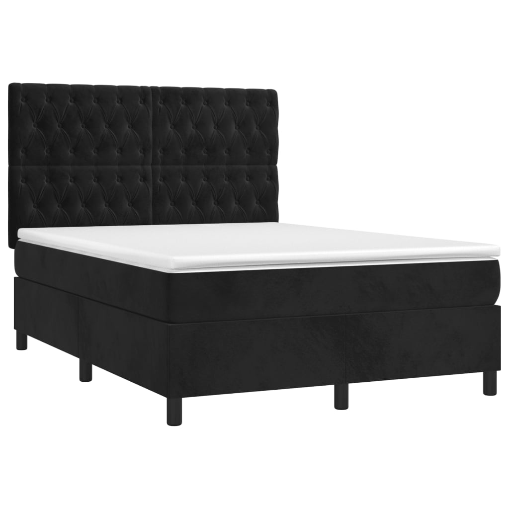 Box Spring Bed with Mattress&LED Black 153x203 cm Queen Size Velvet