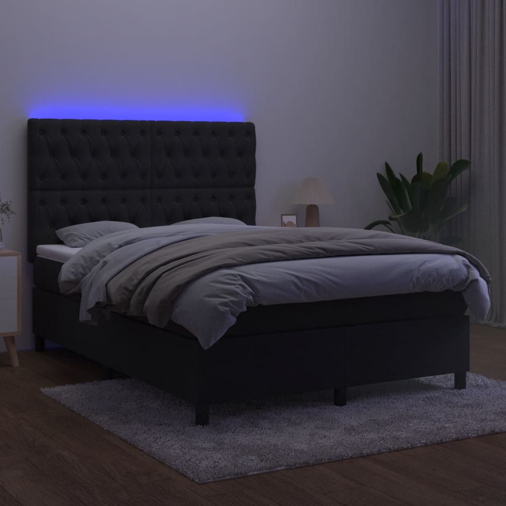 Box Spring Bed with Mattress&LED Black 153x203 cm Queen Size Velvet