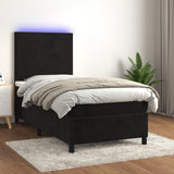Box Spring Bed with Mattress&LED Black 106x203 cm King Single Size Velvet