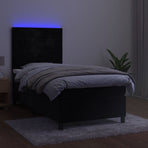 Box Spring Bed with Mattress&LED Black 107x203 cm King Single Size Velvet