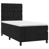 Box Spring Bed with Mattress&LED Black 106x203 cm King Single Size Velvet - Front View