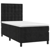 Box Spring Bed with Mattress&LED Black 106x203 cm King Single Size Velvet - Front View