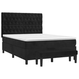 Box Spring Bed with Mattress Black 137x187 cm Double Size Velvet - Front View