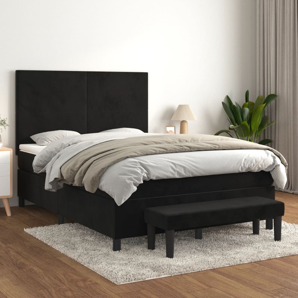 Box Spring Bed with Mattress Black 152x203 cm Queen Velvet