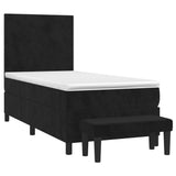 Box Spring Bed with Mattress Black 106x203 cm King Single Size Velvet - Front View