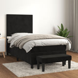 Box Spring Bed with Mattress Black 106x203 cm King Single Size Velvet - Side View