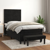Box Spring Bed with Mattress Black 106x203 cm King Single Size Velvet - Side View