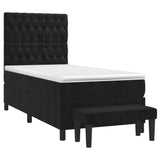 Box Spring Bed with Mattress Black 106x203 cm King Single Size Velvet - Front View