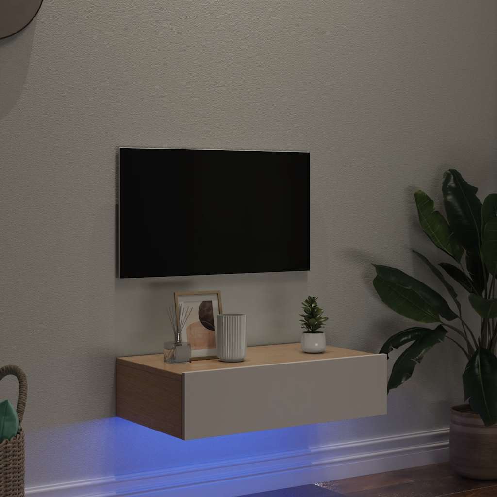 TV Cabinet with LED Lights White 60x35x15.5 cm