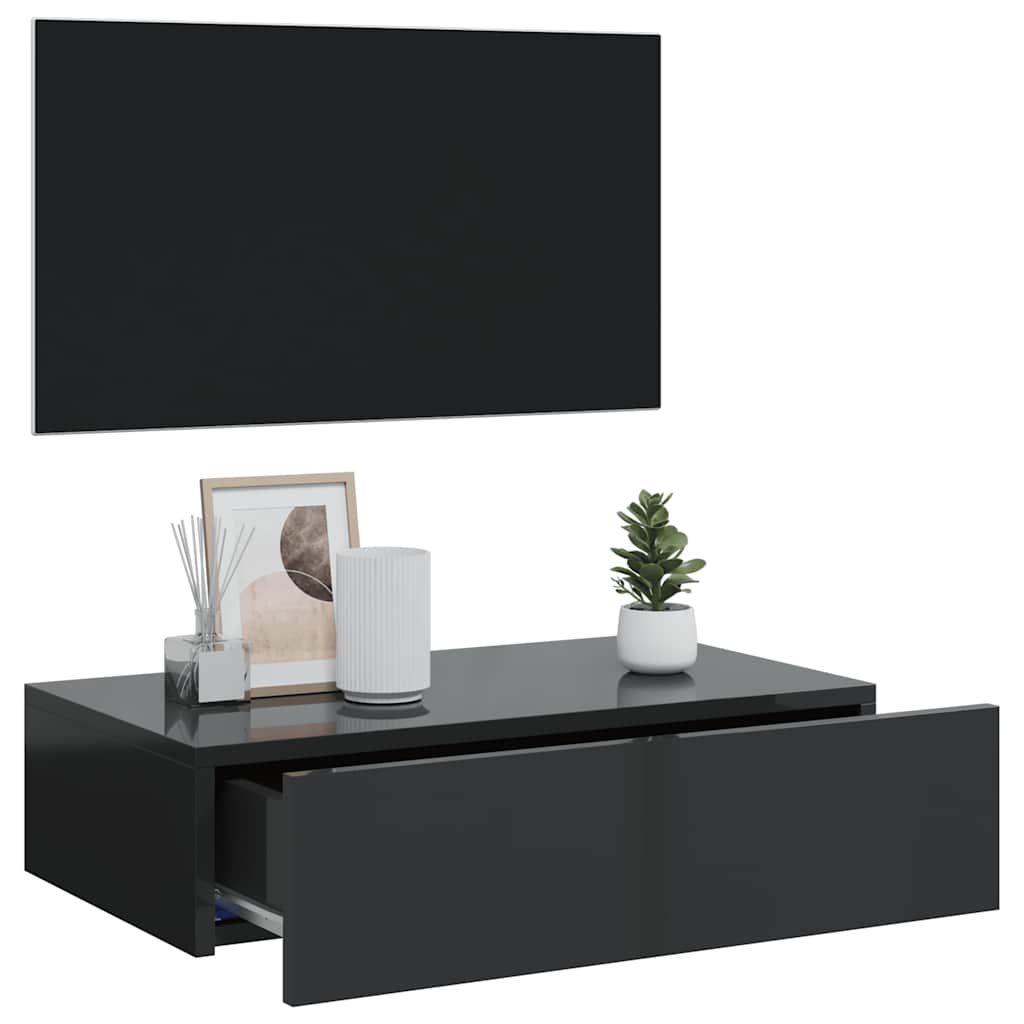 TV Cabinet with LED Lights Gloss Black 60x35x15.5 cm