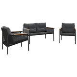 3 Piece Balcony Furniture Set with Cushions Black Steel - Front View