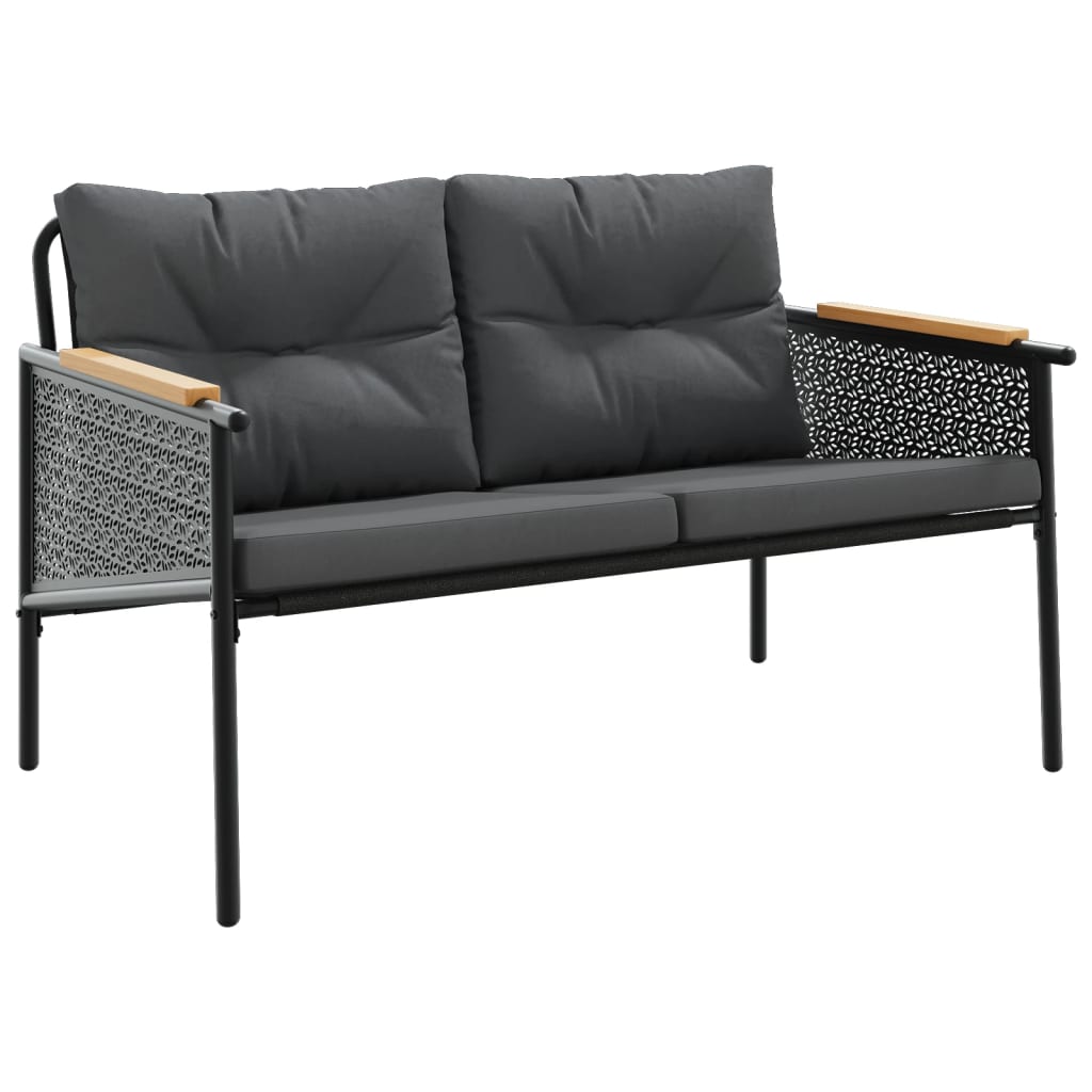 3 Piece Balcony Furniture Set with Cushions Black Steel