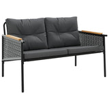 3 Piece Balcony Furniture Set with Cushions Black Steel - Side View