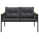 3 Piece Balcony Furniture Set with Cushions Black Steel