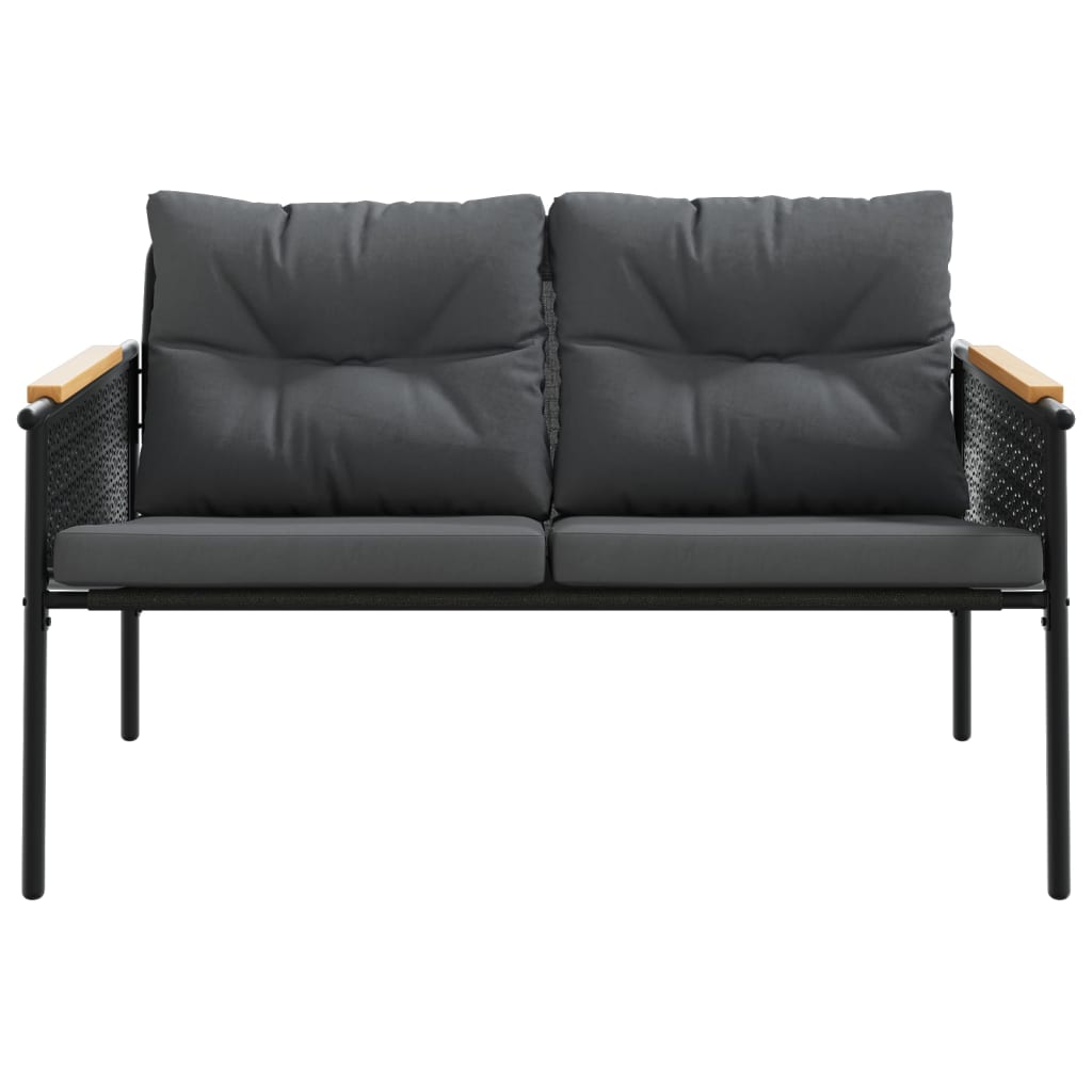 3 Piece Balcony Furniture Set with Cushions Black Steel