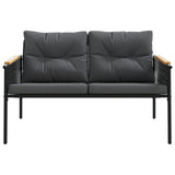 3 Piece Balcony Furniture Set with Cushions Black Steel - Top-Down View