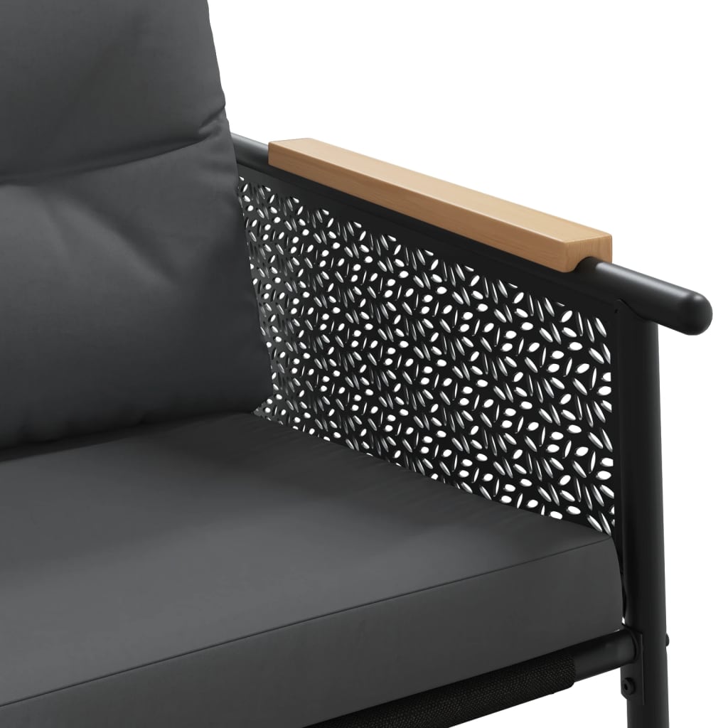3 Piece Balcony Furniture Set with Cushions Black Steel
