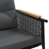 3 Piece Balcony Furniture Set with Cushions Black Steel - Close-Up Angle