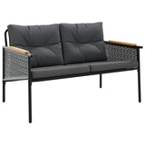5 Piece Balcony Furniture Set with Cushions Black Steel - Side View