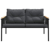 5 Piece Balcony Furniture Set with Cushions Black Steel - Top-Down View