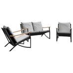 3 Piece Balcony Furniture Set with Cushions Black Steel