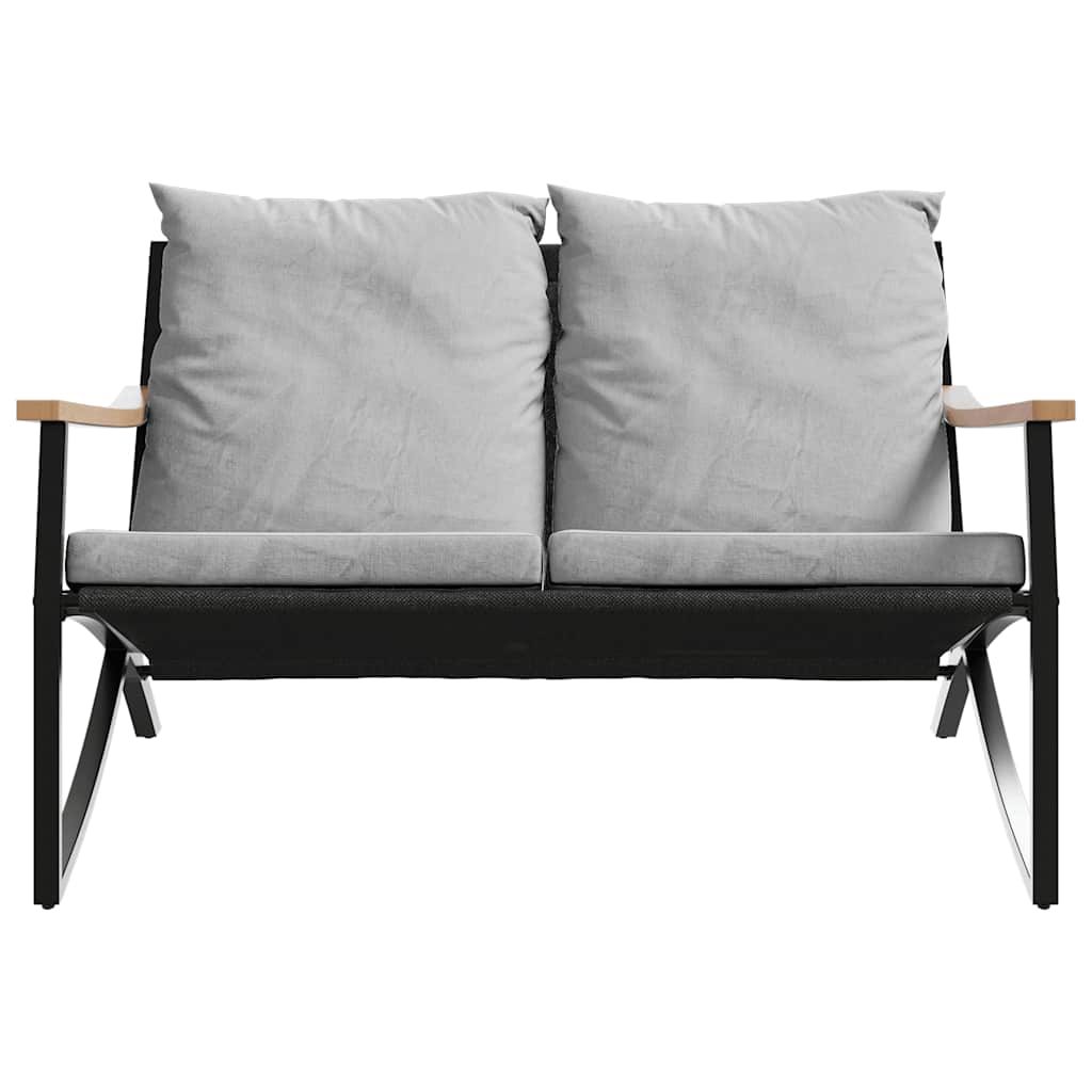 3 Piece Balcony Furniture Set with Cushions Black Steel