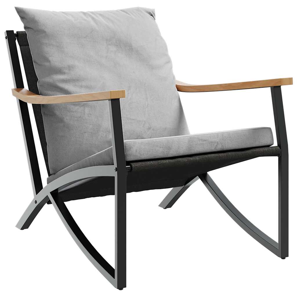 3 Piece Balcony Furniture Set with Cushions Black Steel
