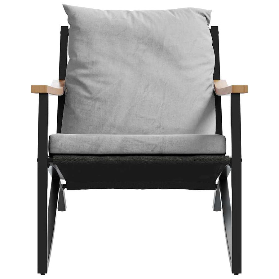 3 Piece Balcony Furniture Set with Cushions Black Steel
