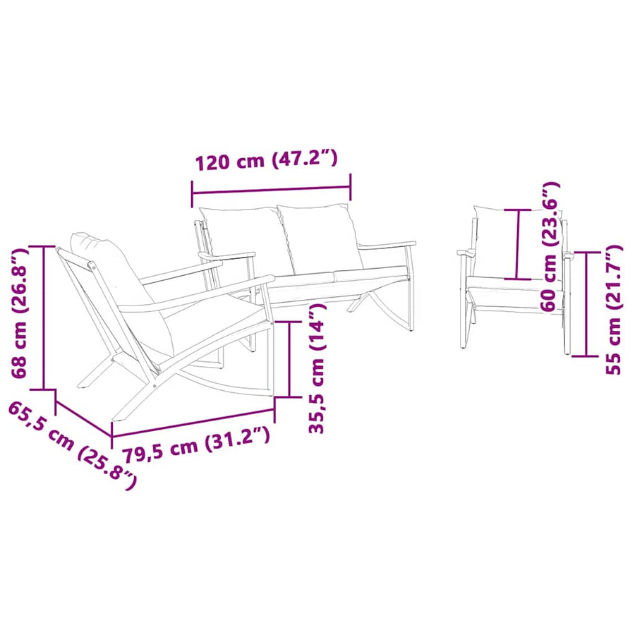 3 Piece Balcony Furniture Set with Cushions Black Steel
