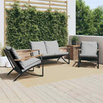 3 Piece Balcony Furniture Set with Cushions Black Steel