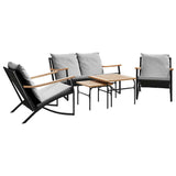 5 Piece Balcony Furniture Set with Cushions Black Steel - Front View