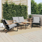 5 Piece Balcony Furniture Set with Cushions Black Steel