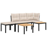 Garden Bench Set with Cushions 4 pcs Black Powder-coated Steel - Front View