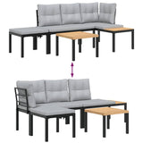 Garden Bench Set with Cushions 4 pcs Black Powder-coated Steel - Rear View