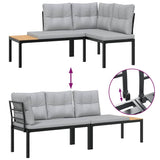 Garden Bench Set with Cushions 4 pcs Black Powder-coated Steel - Close-Up Angle
