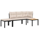 Garden Bench Set with Cushions 3 pcs Black Powder-coated Steel - Front View