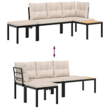 Garden Bench Set with Cushions 3 pcs Black Powder-coated Steel - 45-Degree Angle