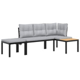 Garden Bench Set with Cushions 3 pcs Black Powder-coated Steel - Front View