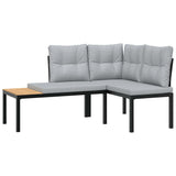 Garden Bench Set with Cushions 3 pcs Black Powder-coated Steel - Side View
