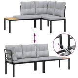 Garden Bench Set with Cushions 3 pcs Black Powder-coated Steel